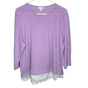 J. Jill LOVE LINEN Purple Light Lilac Pullover Tunic Top Blouse Shirt Sz XL